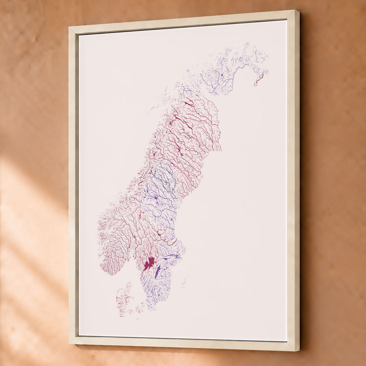 Beautiful Rivers — Escandinávia — Ameixa e rosé, Fine art emoldurado · 60 × 80 cm, Branco · Sem margem