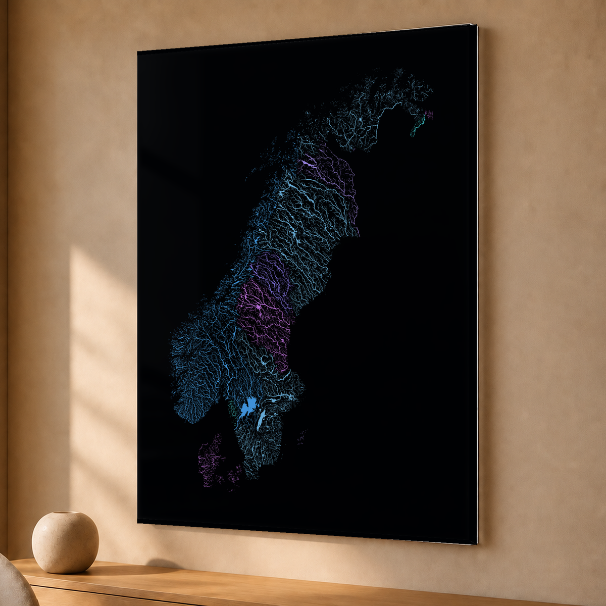 Beautiful Rivers — Escandinávia — Neon hidrográfico, Acrílico · 30 × 40 cm, Sem margem