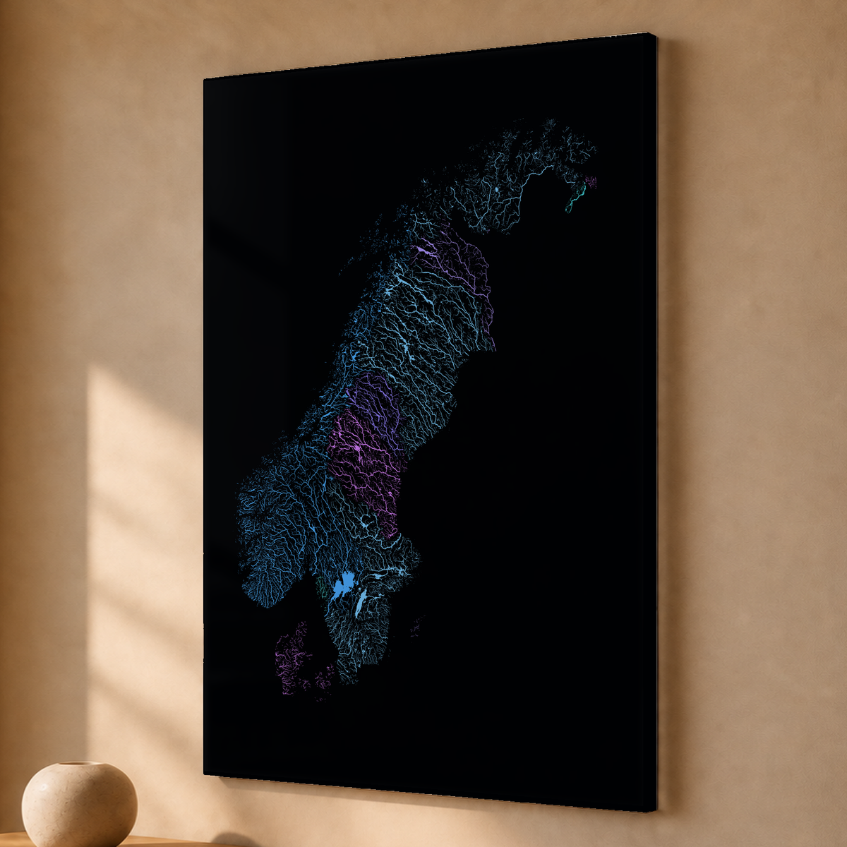 Beautiful Rivers — Escandinávia — Neon hidrográfico, Acrílico · 40 × 60 cm, Sem margem