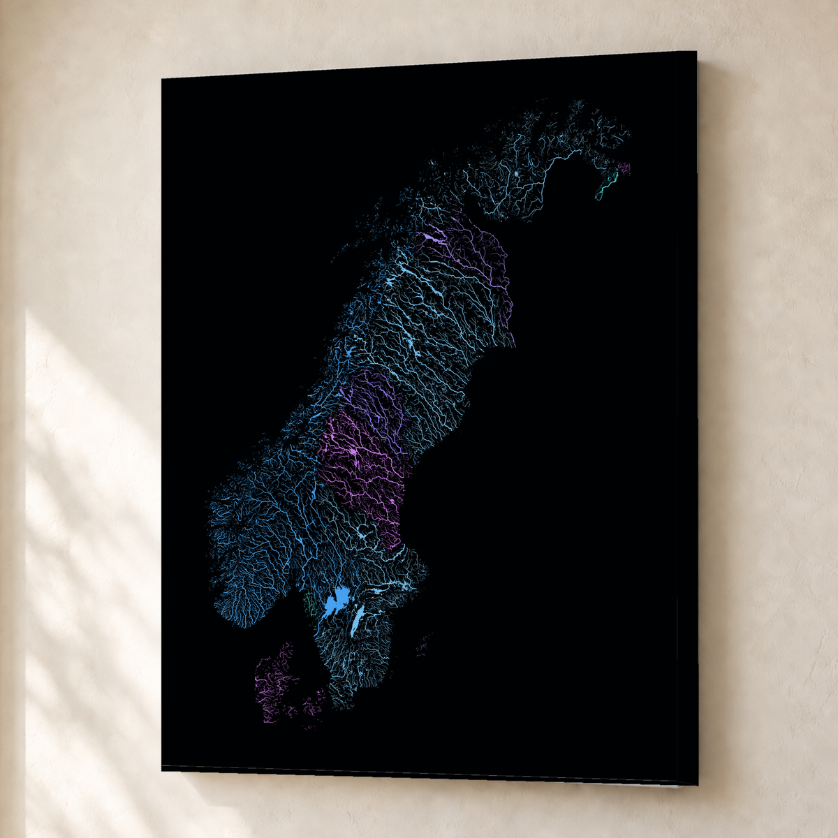 Beautiful Rivers — Escandinávia — Neon hidrográfico, Canvas · 30 × 40 cm, Sem margem