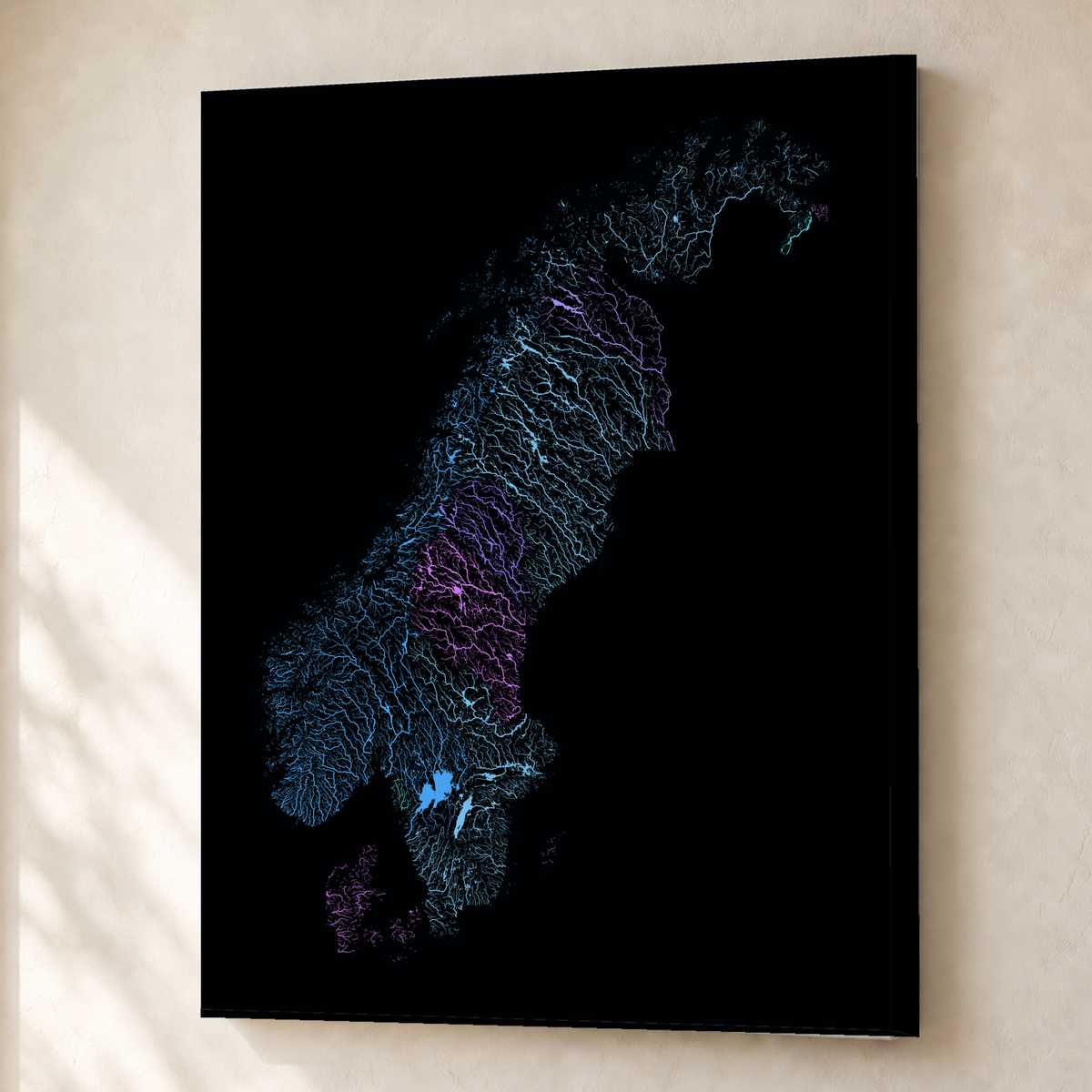 Beautiful Rivers — Escandinávia — Neon hidrográfico, Canvas · 45 × 60 cm, Sem margem
