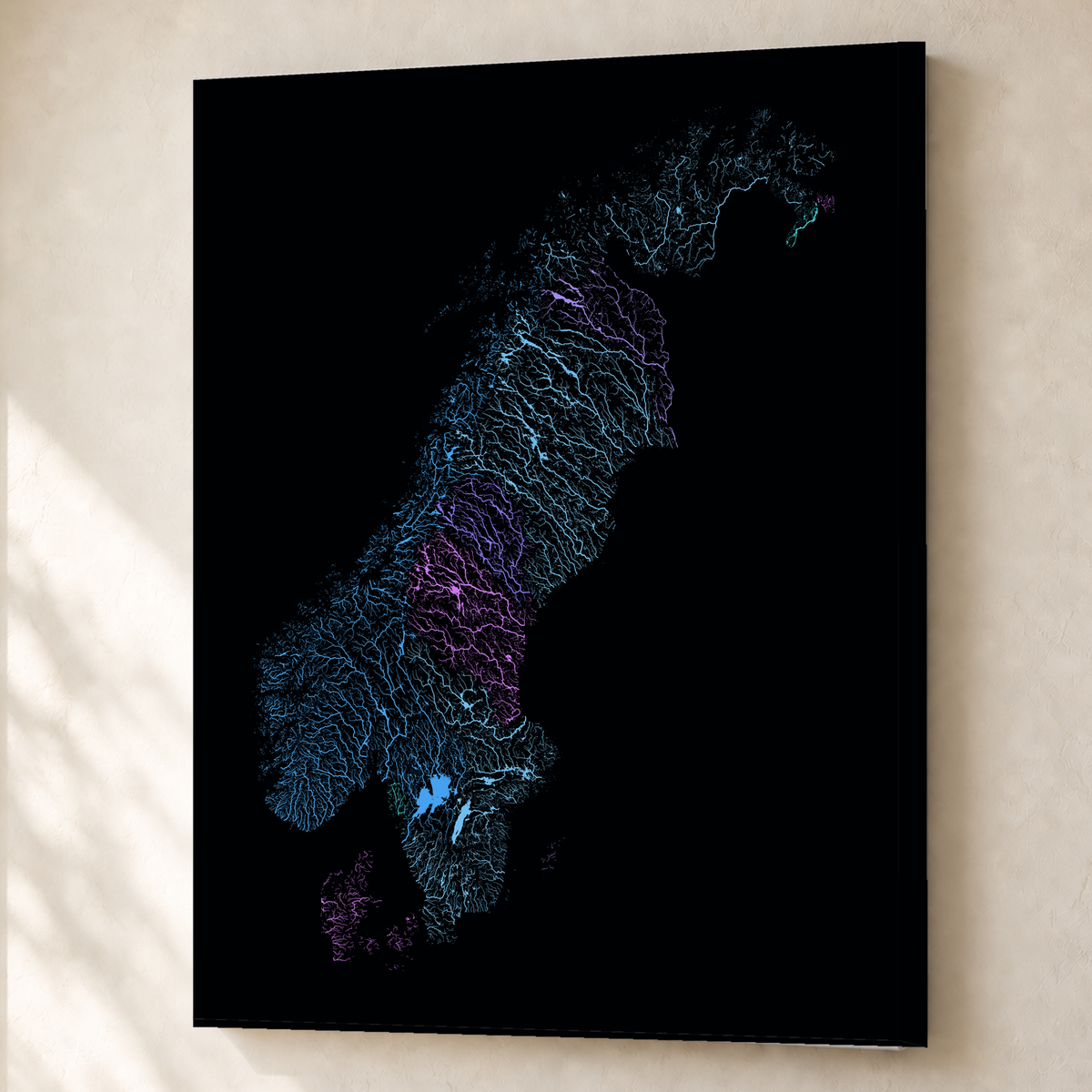 Beautiful Rivers — Escandinávia — Neon hidrográfico, Canvas · 60 × 80 cm, Sem margem
