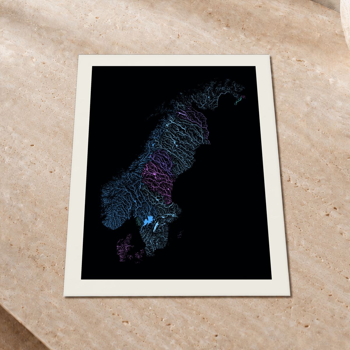 Beautiful Rivers — Escandinávia — Neon hidrográfico, Impressão fine art · 30 × 40 cm, Margem branca