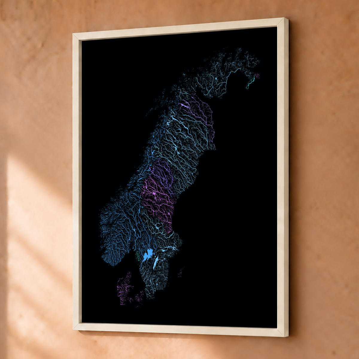 Beautiful Rivers — Escandinávia — Neon hidrográfico, Fine art emoldurado · 30 × 40 cm, Branco · Sem margem