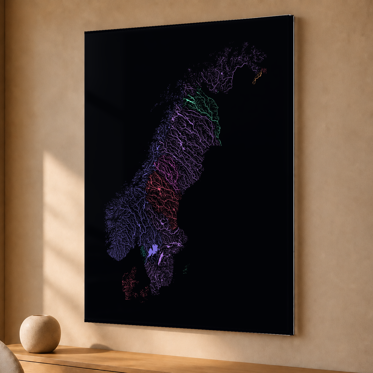 Beautiful Rivers — Escandinávia — Neon por território, Acrílico · 30 × 40 cm, Sem margem