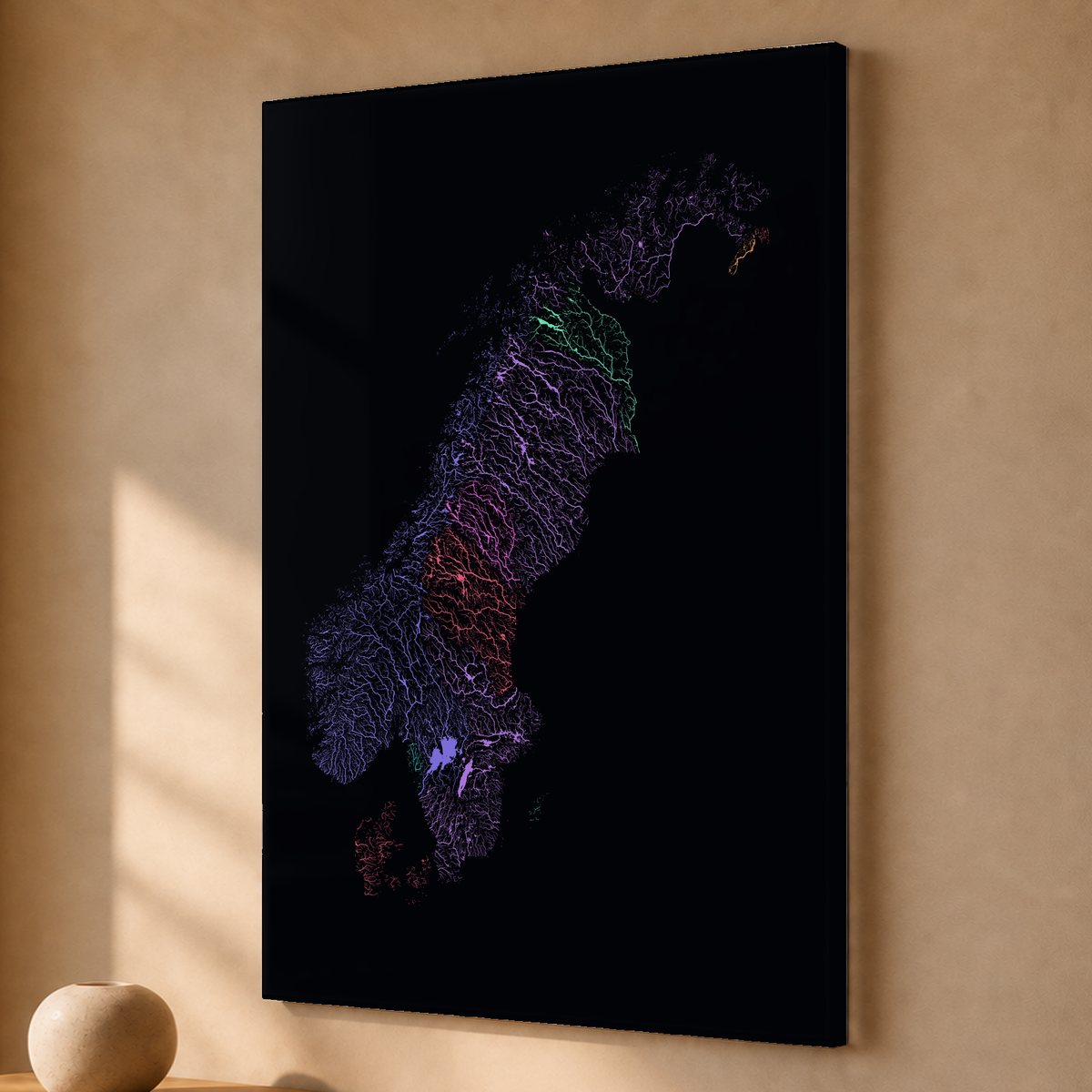 Beautiful Rivers — Escandinávia — Neon por território, Acrílico · 40 × 60 cm, Sem margem