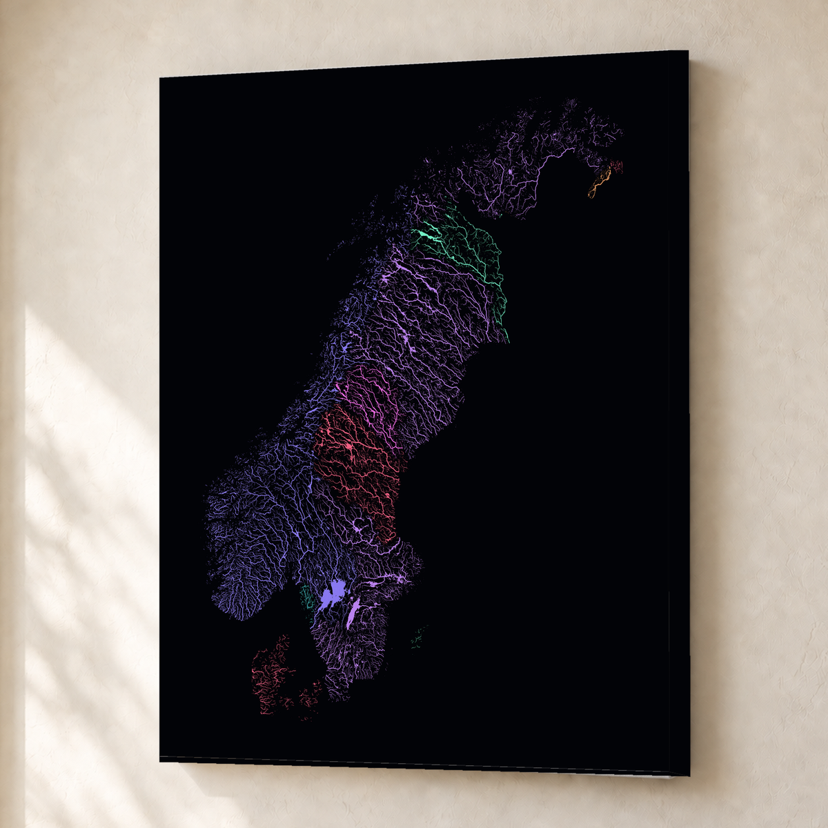 Beautiful Rivers — Escandinávia — Neon por território, Canvas · 30 × 40 cm, Sem margem