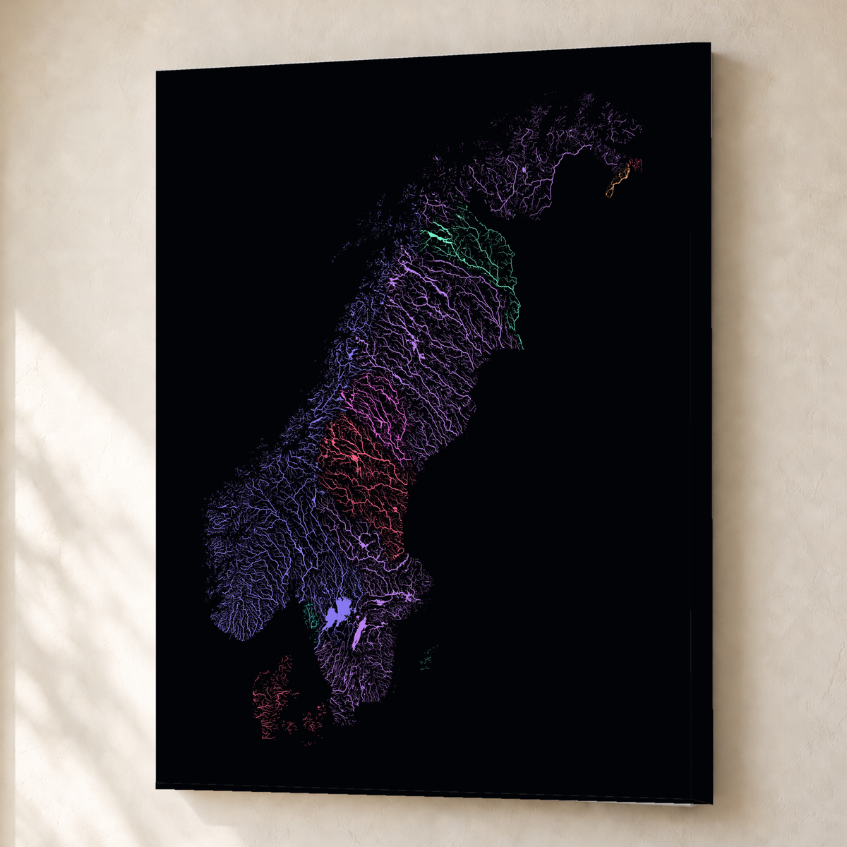 Beautiful Rivers — Escandinávia — Neon por território, Canvas · 45 × 60 cm, Sem margem
