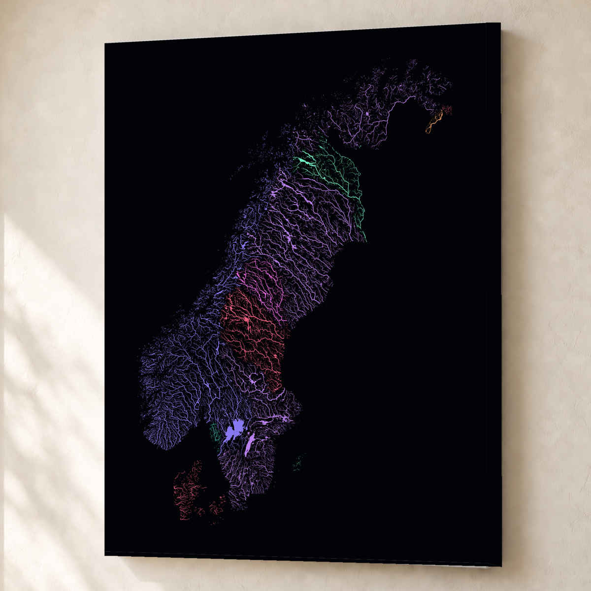 Beautiful Rivers — Escandinávia — Neon por território, Canvas · 60 × 80 cm, Sem margem