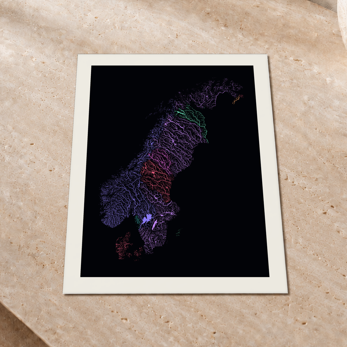 Beautiful Rivers — Escandinávia — Neon por território, Impressão fine art · 30 × 40 cm, Margem branca