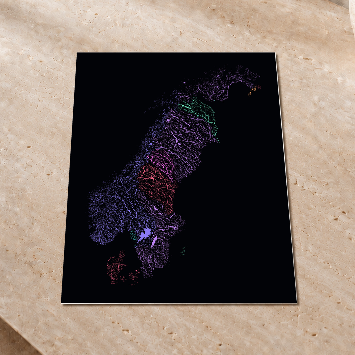 Beautiful Rivers — Escandinávia — Neon por território, Impressão fine art · 45 × 60 cm, Sem margem
