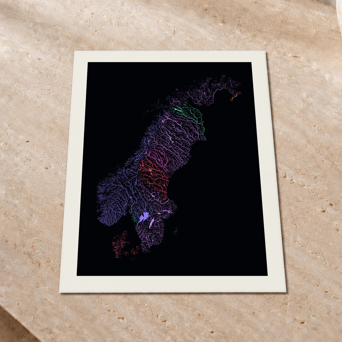 Beautiful Rivers — Escandinávia — Neon por território, Impressão fine art · 45 × 60 cm, Margem branca