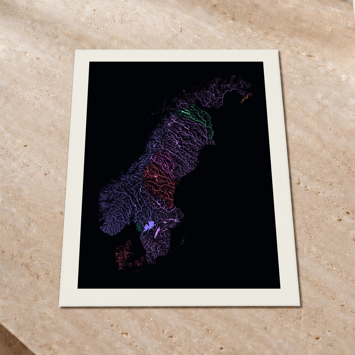 Beautiful Rivers — Escandinávia — Neon por território, Impressão fine art · 60 × 80 cm, Margem branca