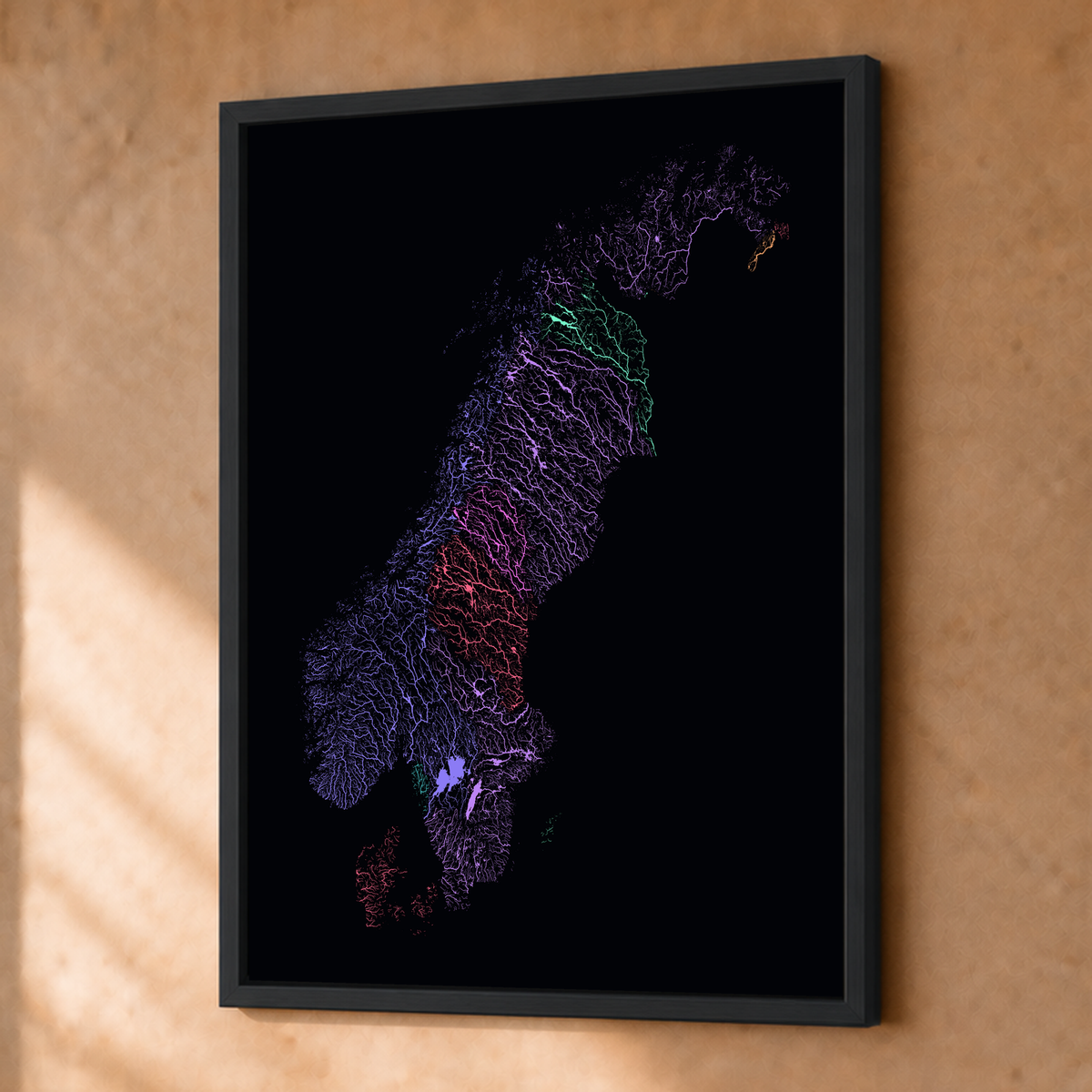 Beautiful Rivers — Escandinávia — Neon por território, Fine art emoldurado · 30 × 40 cm, Preto · Sem margem