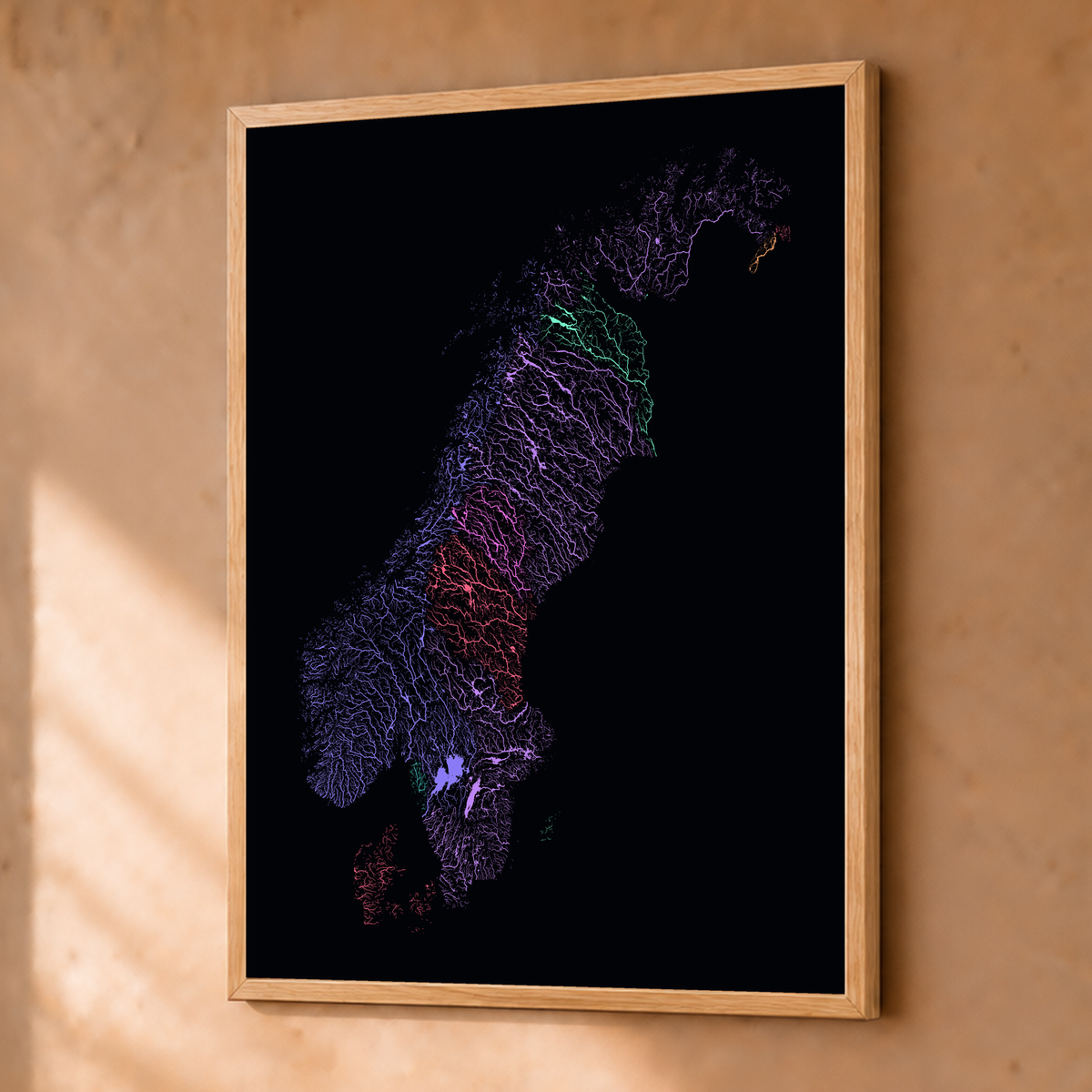 Beautiful Rivers — Escandinávia — Neon por território, Fine art emoldurado · 30 × 40 cm, Natural · Sem margem