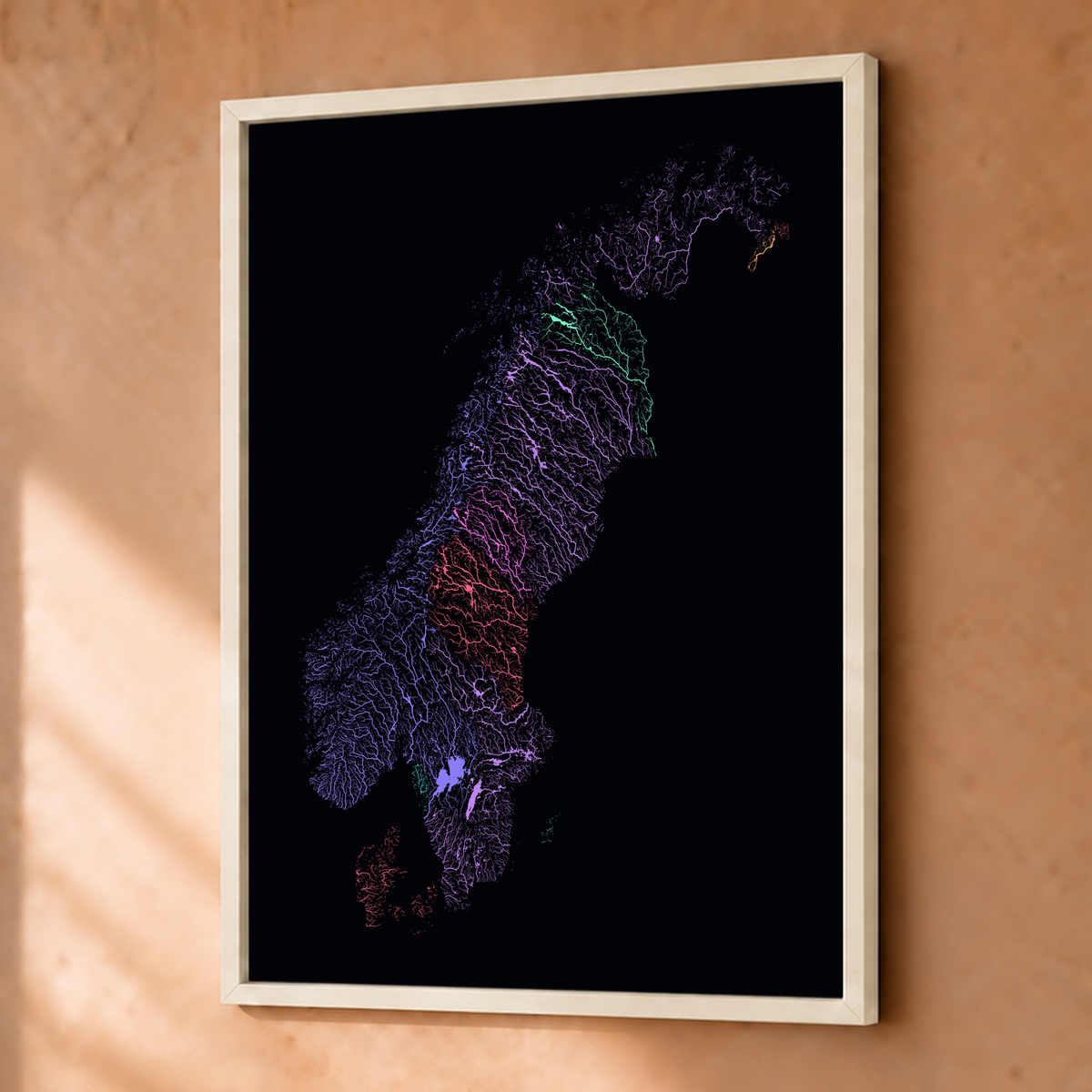Beautiful Rivers — Escandinávia — Neon por território, Fine art emoldurado · 30 × 40 cm, Branco · Sem margem