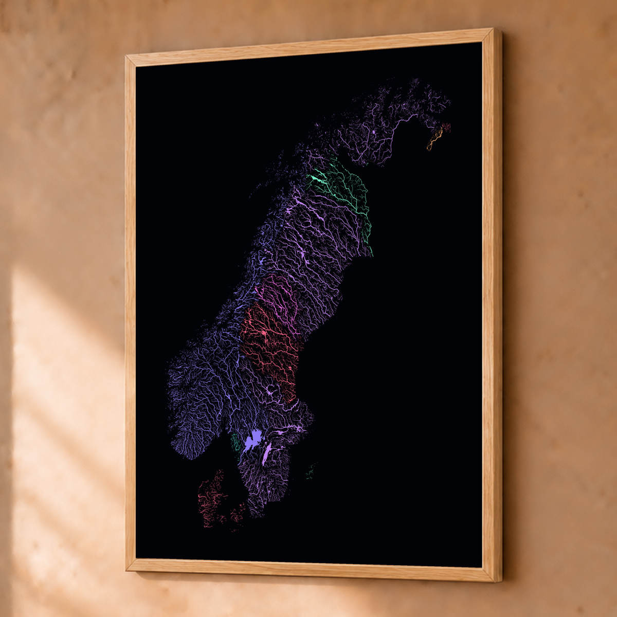 Beautiful Rivers — Escandinávia — Neon por território, Fine art emoldurado · 45 × 60 cm, Natural · Sem margem