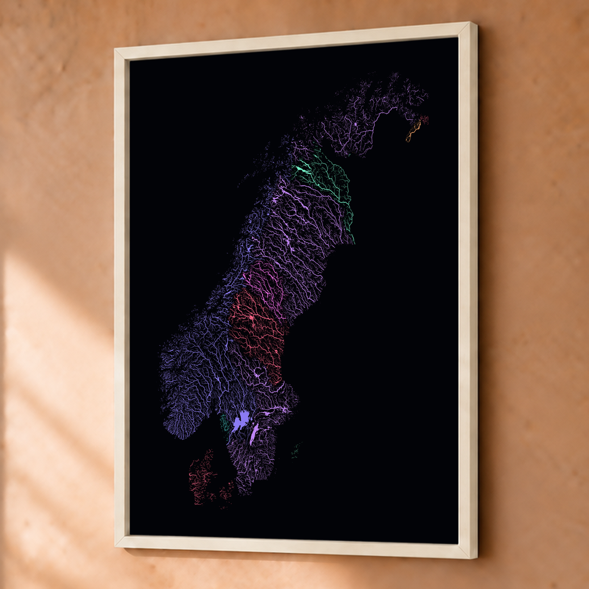 Beautiful Rivers — Escandinávia — Neon por território, Fine art emoldurado · 45 × 60 cm, Branco · Sem margem