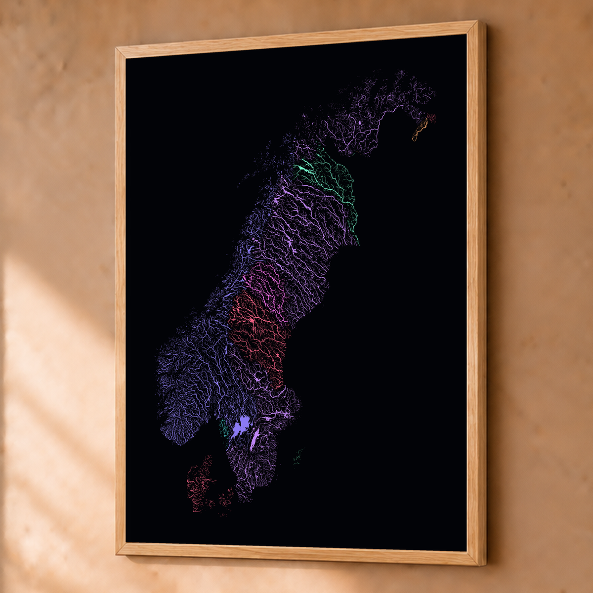 Beautiful Rivers — Escandinávia — Neon por território, Fine art emoldurado · 60 × 80 cm, Natural · Sem margem
