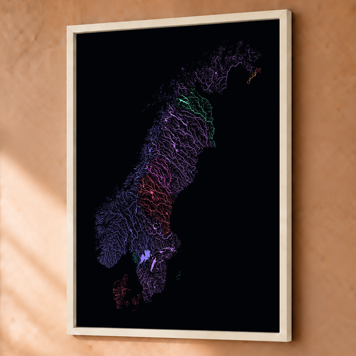 Beautiful Rivers — Escandinávia — Neon por território, Fine art emoldurado · 60 × 80 cm, Branco · Sem margem