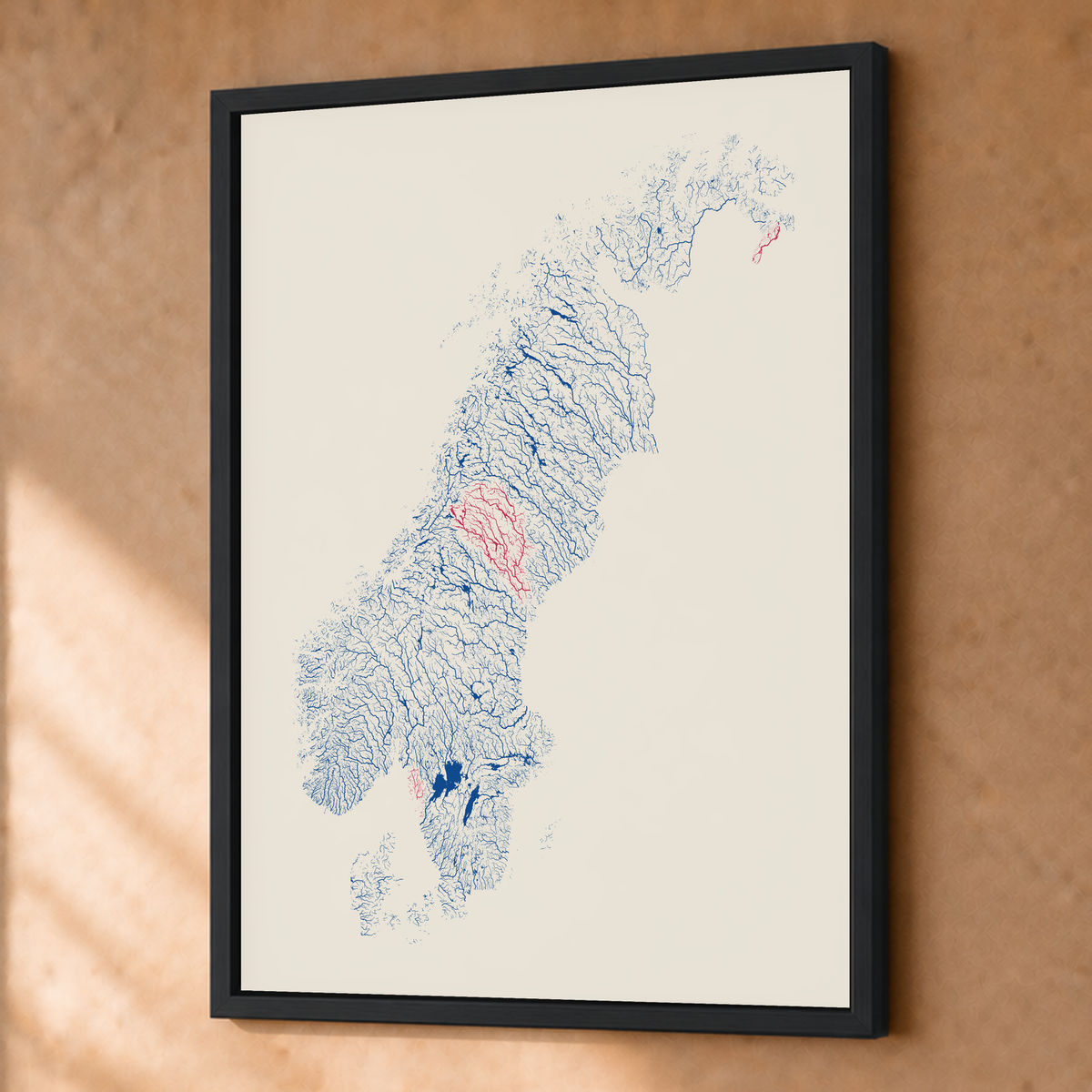 Beautiful Rivers — Escandinávia — Risografia, Fine art emoldurado · 45 × 60 cm, Preto · Sem margem