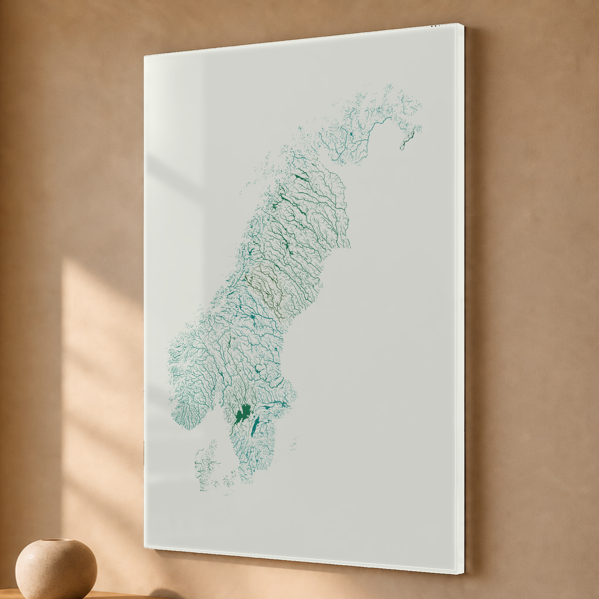Beautiful Rivers — Escandinávia — Verde jade e porcelana, Acrílico · 40 × 60 cm, Sem margem