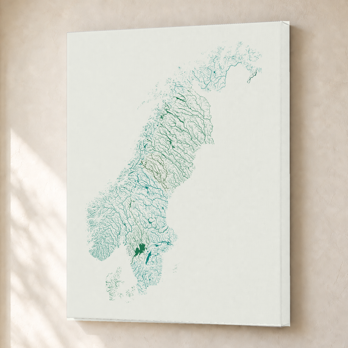 Beautiful Rivers — Escandinávia — Verde jade e porcelana, Canvas · 30 × 40 cm, Sem margem