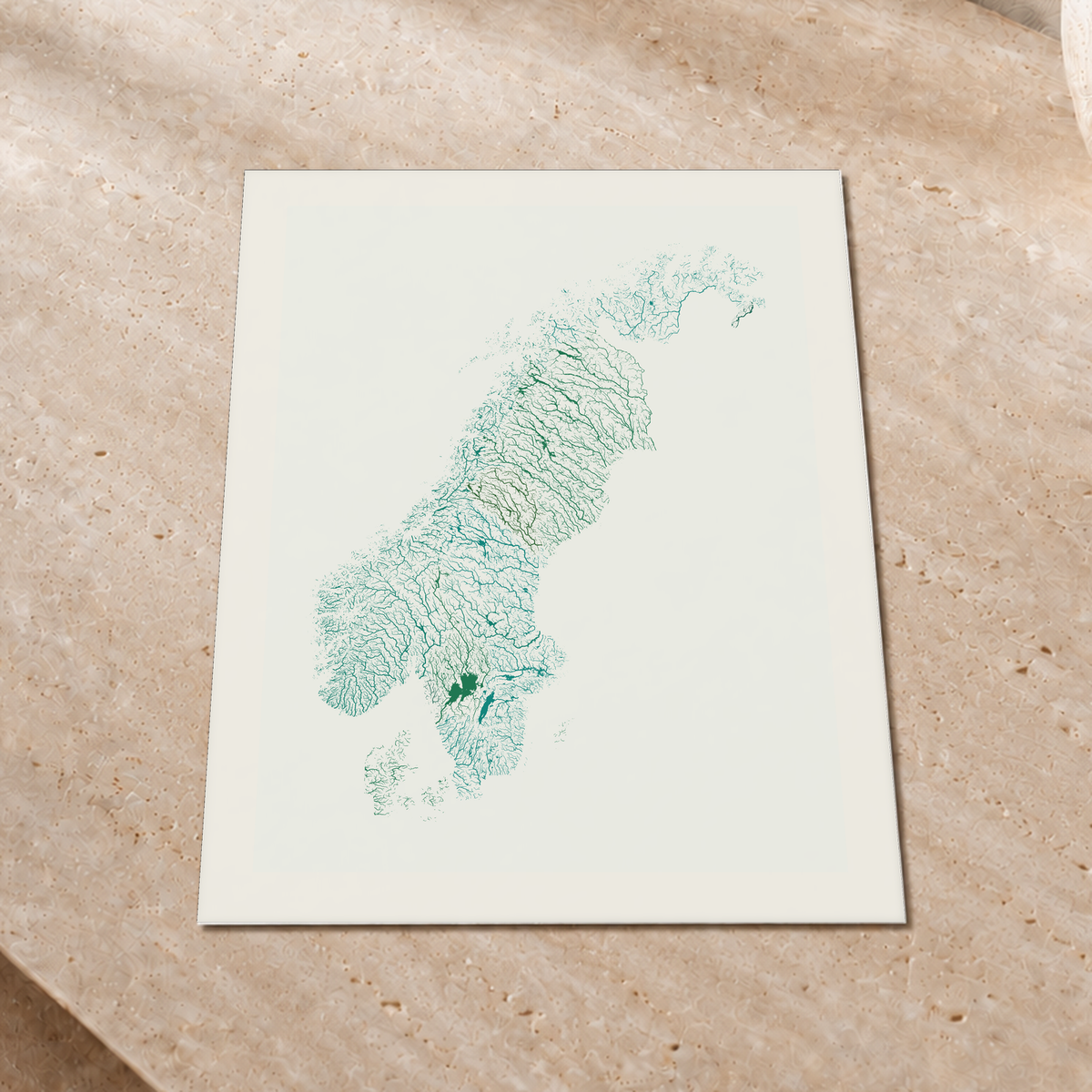 Beautiful Rivers — Escandinávia — Verde jade e porcelana, Impressão fine art · 30 × 40 cm, Margem branca