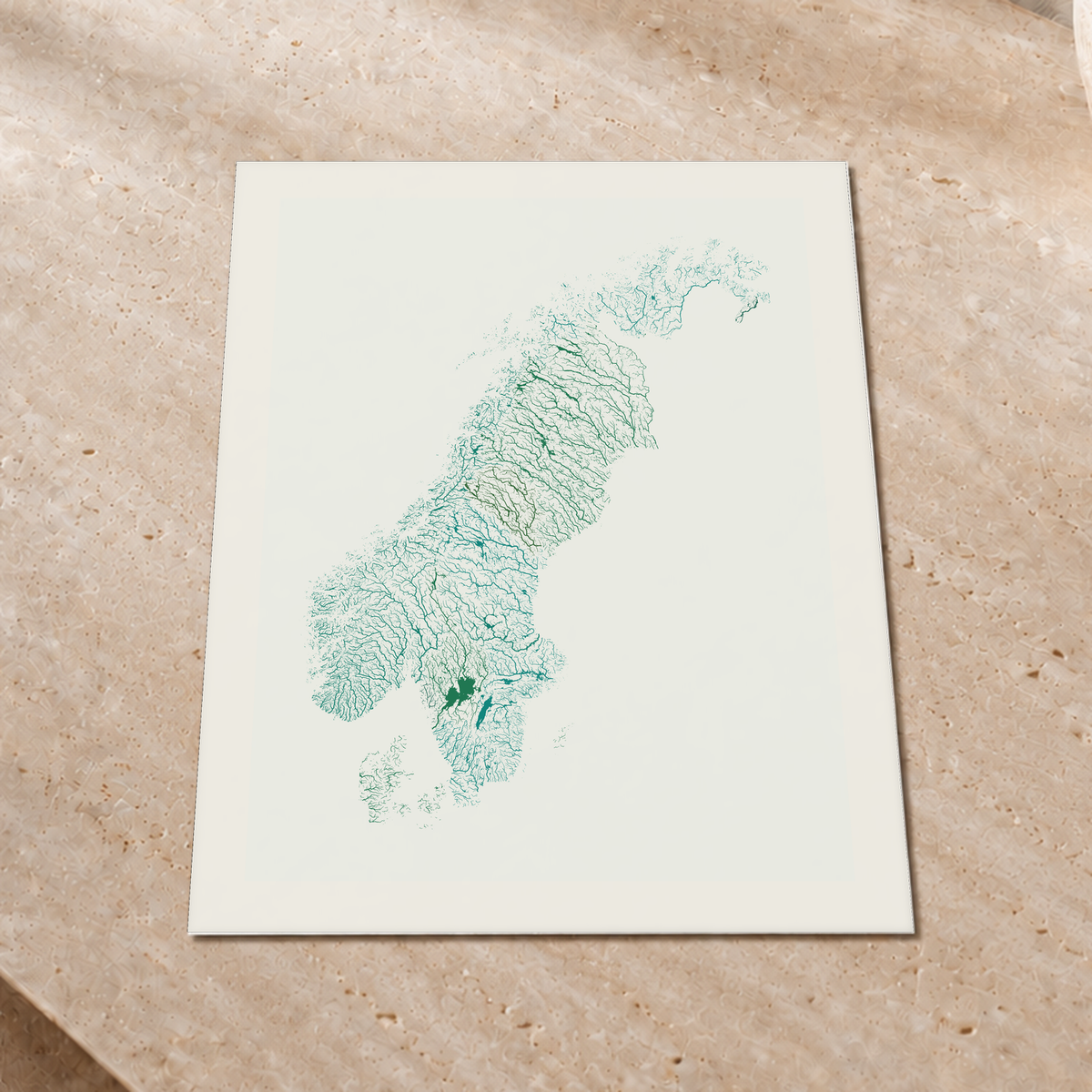 Beautiful Rivers — Escandinávia — Verde jade e porcelana, Impressão fine art · 45 × 60 cm, Margem branca