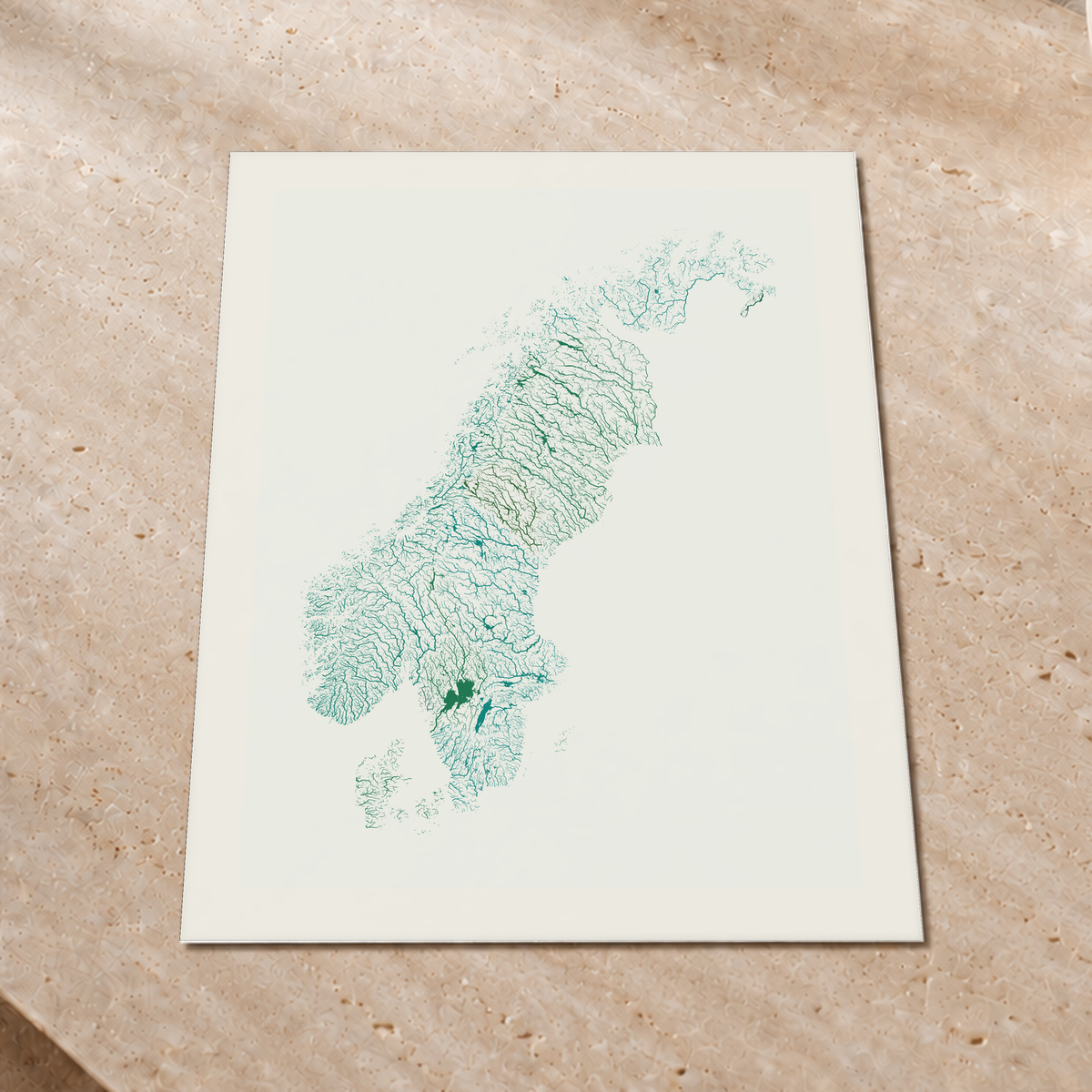 Beautiful Rivers — Escandinávia — Verde jade e porcelana, Impressão fine art · 60 × 80 cm, Margem branca