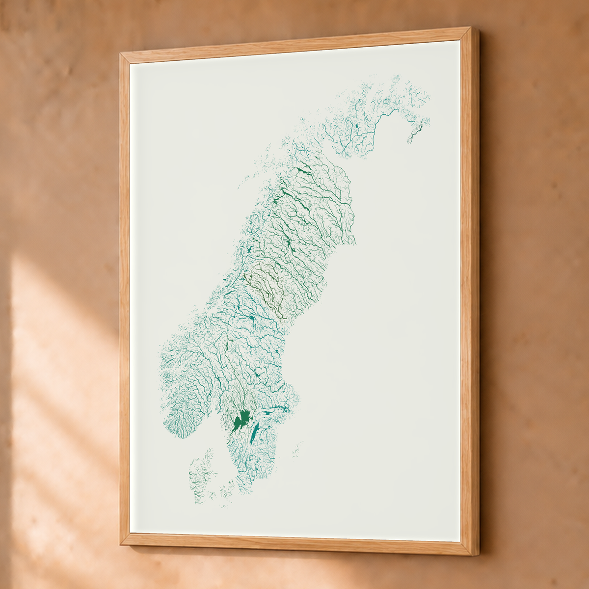 Beautiful Rivers — Escandinávia — Verde jade e porcelana, Fine art emoldurado · 45 × 60 cm, Natural · Sem margem