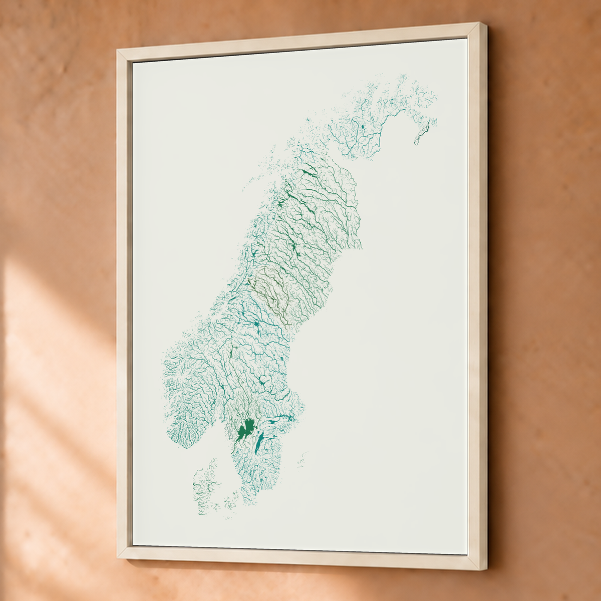 Beautiful Rivers — Escandinávia — Verde jade e porcelana, Fine art emoldurado · 45 × 60 cm, Branco · Sem margem