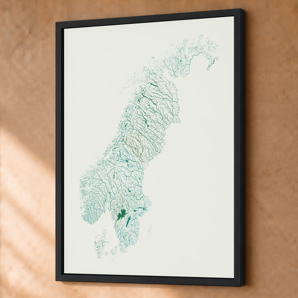 Beautiful Rivers — Escandinávia — Verde jade e porcelana, Fine art emoldurado · 60 × 80 cm, Preto · Sem margem