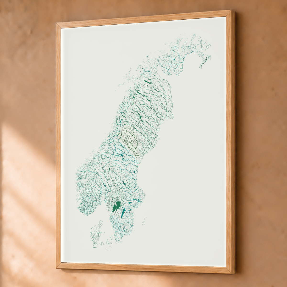 Beautiful Rivers — Escandinávia — Verde jade e porcelana, Fine art emoldurado · 60 × 80 cm, Natural · Sem margem
