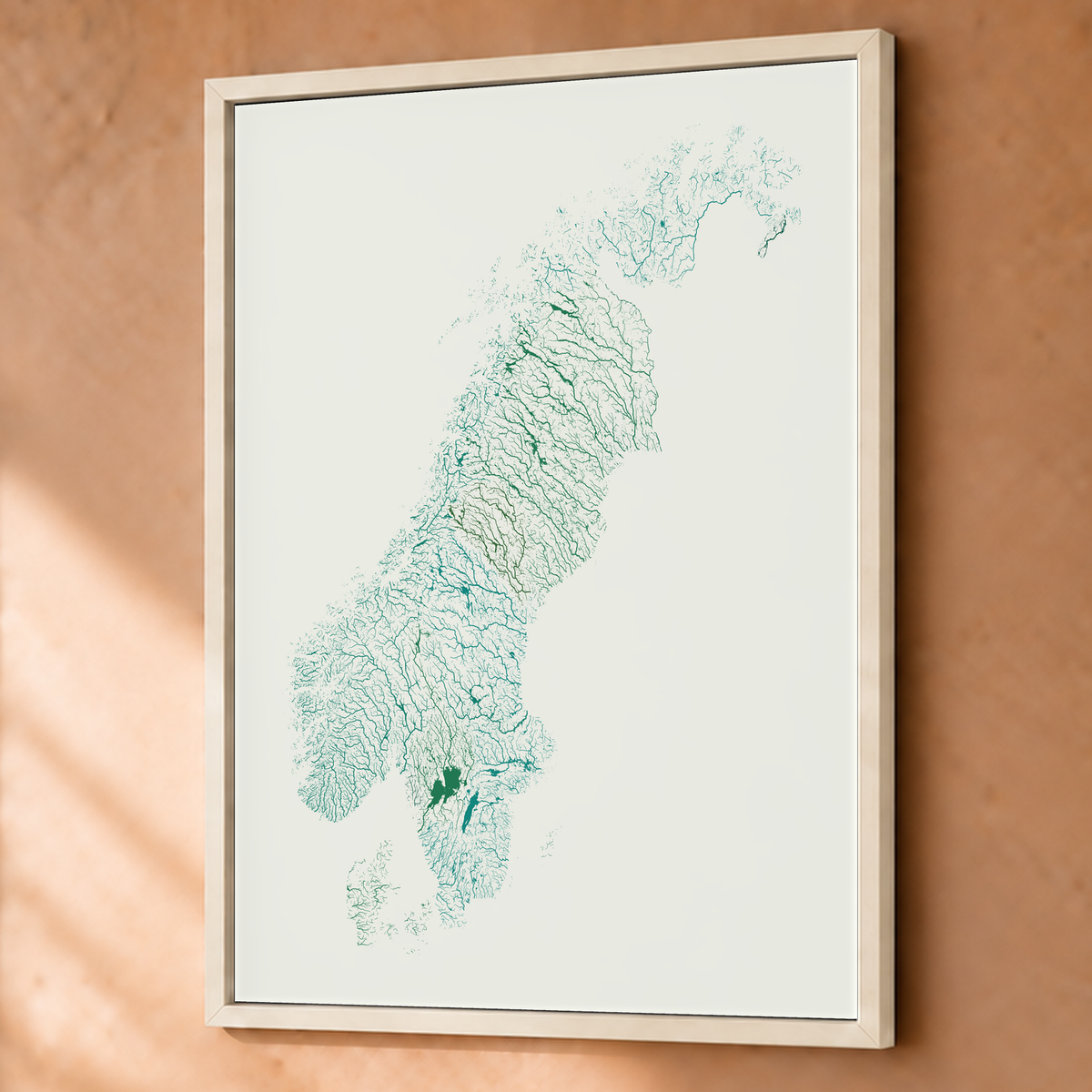 Beautiful Rivers — Escandinávia — Verde jade e porcelana, Fine art emoldurado · 60 × 80 cm, Branco · Sem margem