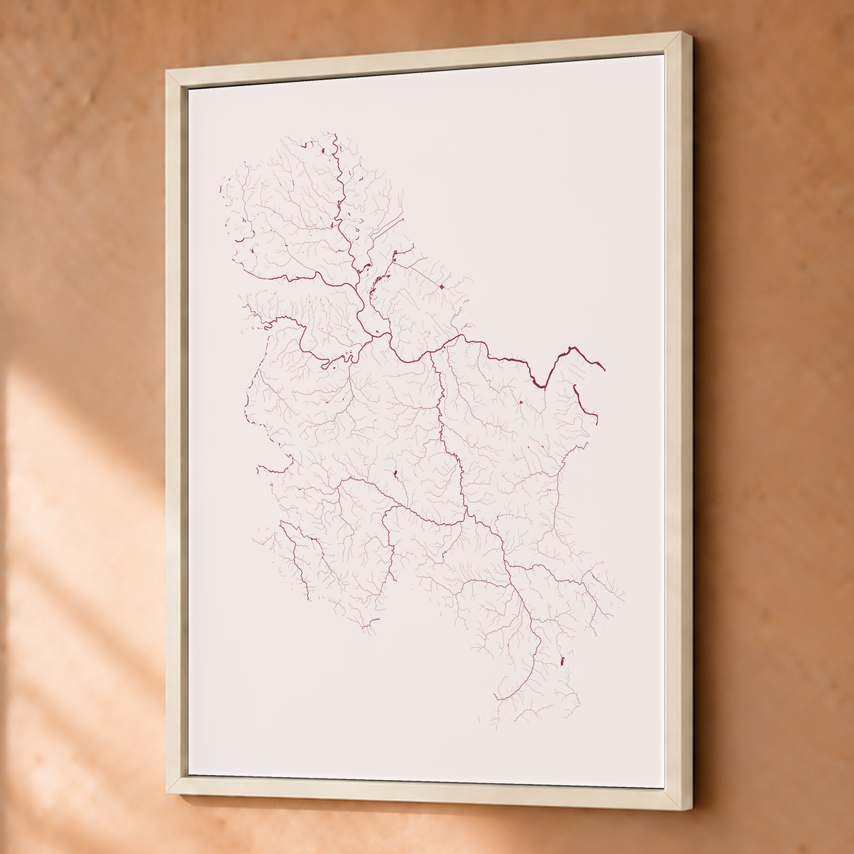 Beautiful Rivers — Sérvia — Ameixa e rosé, Fine art emoldurado · 45 × 60 cm, Branco · Sem margem