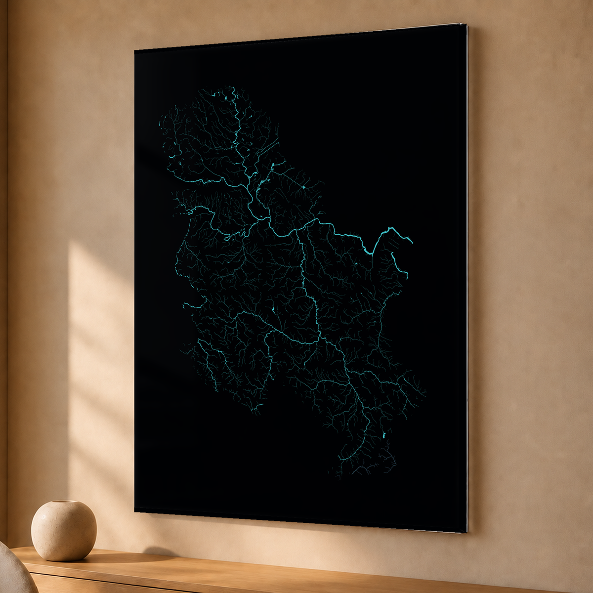 Beautiful Rivers — Sérvia — Neon hidrográfico, Acrílico · 30 × 40 cm, Sem margem