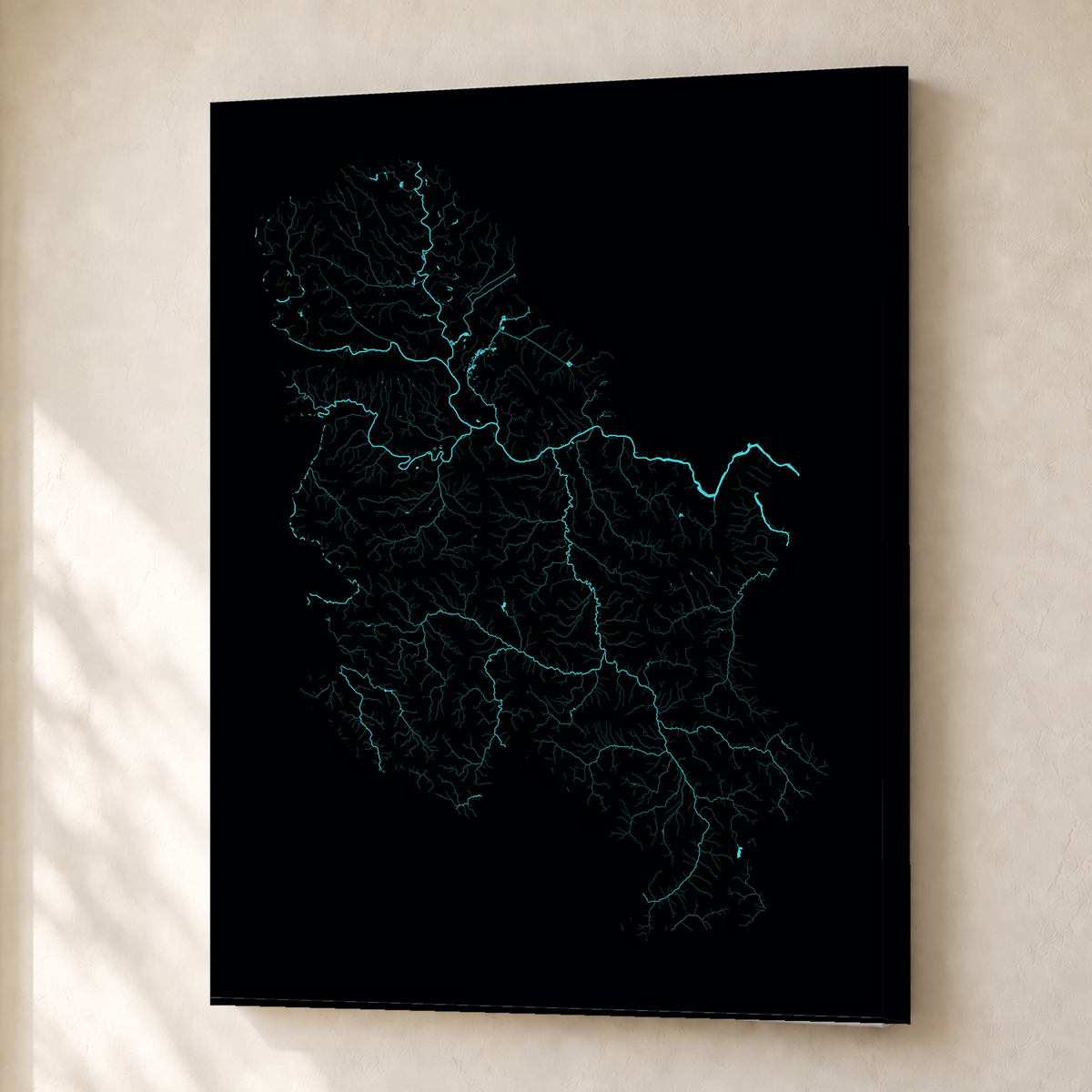 Beautiful Rivers — Sérvia — Neon hidrográfico, Canvas · 30 × 40 cm, Sem margem