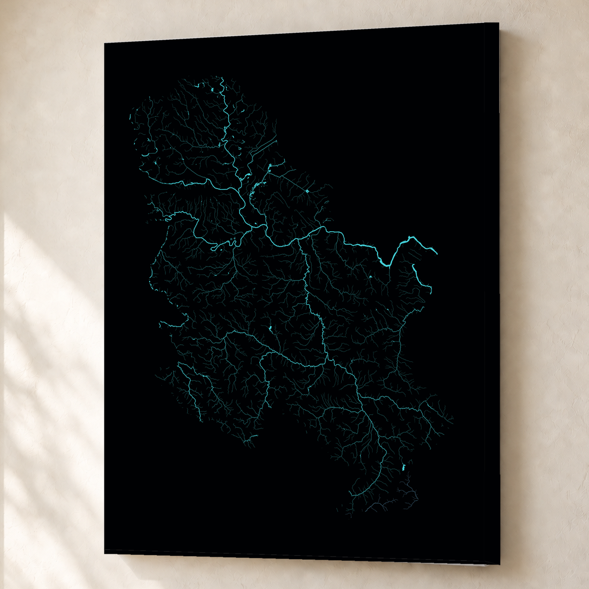 Beautiful Rivers — Sérvia — Neon hidrográfico, Canvas · 60 × 80 cm, Sem margem