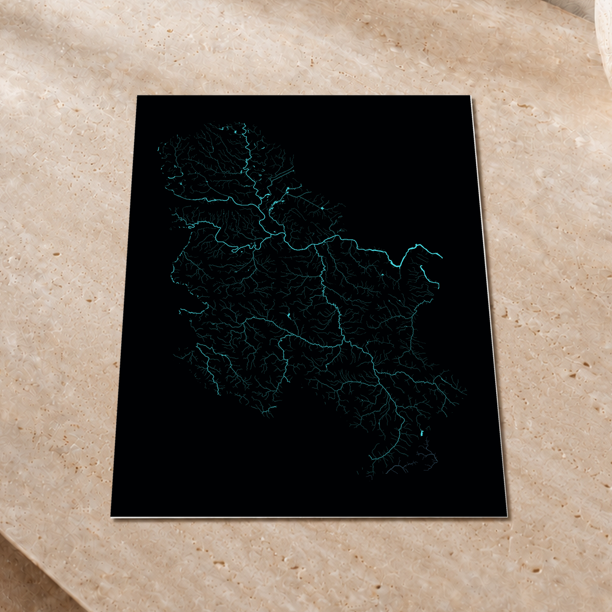 Beautiful Rivers — Sérvia — Neon hidrográfico, Impressão fine art · 30 × 40 cm, Sem margem