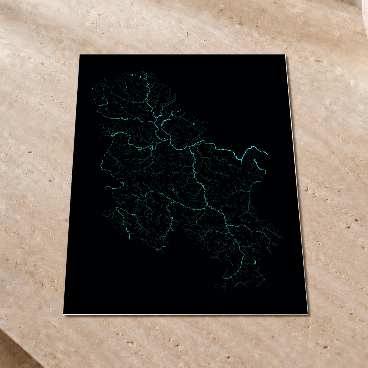 Beautiful Rivers — Sérvia — Neon hidrográfico, Impressão fine art · 45 × 60 cm, Sem margem