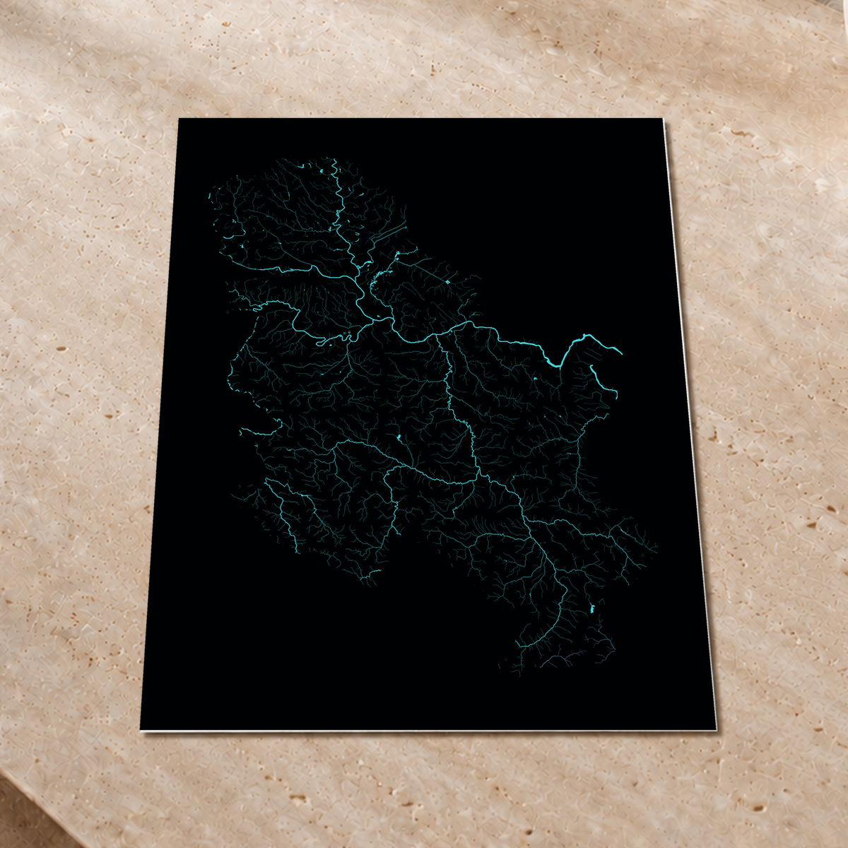 Beautiful Rivers — Sérvia — Neon hidrográfico, Impressão fine art · 60 × 80 cm, Sem margem