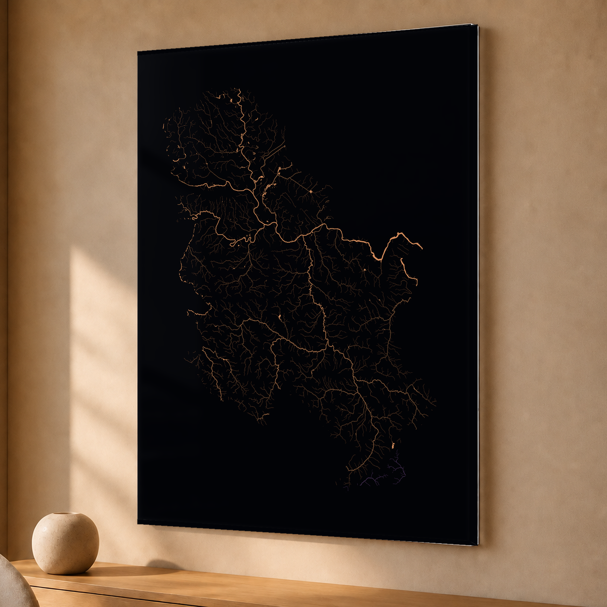 Beautiful Rivers — Sérvia — Neon por território, Acrílico · 30 × 40 cm, Sem margem