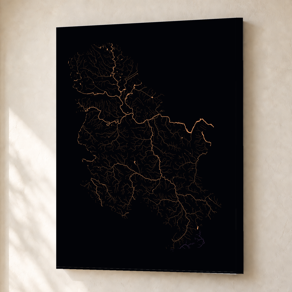 Beautiful Rivers — Sérvia — Neon por território, Canvas · 30 × 40 cm, Sem margem