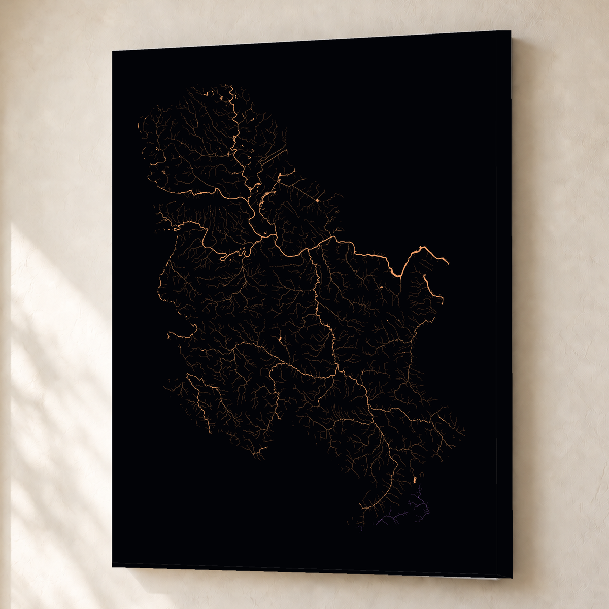 Beautiful Rivers — Sérvia — Neon por território, Canvas · 45 × 60 cm, Sem margem