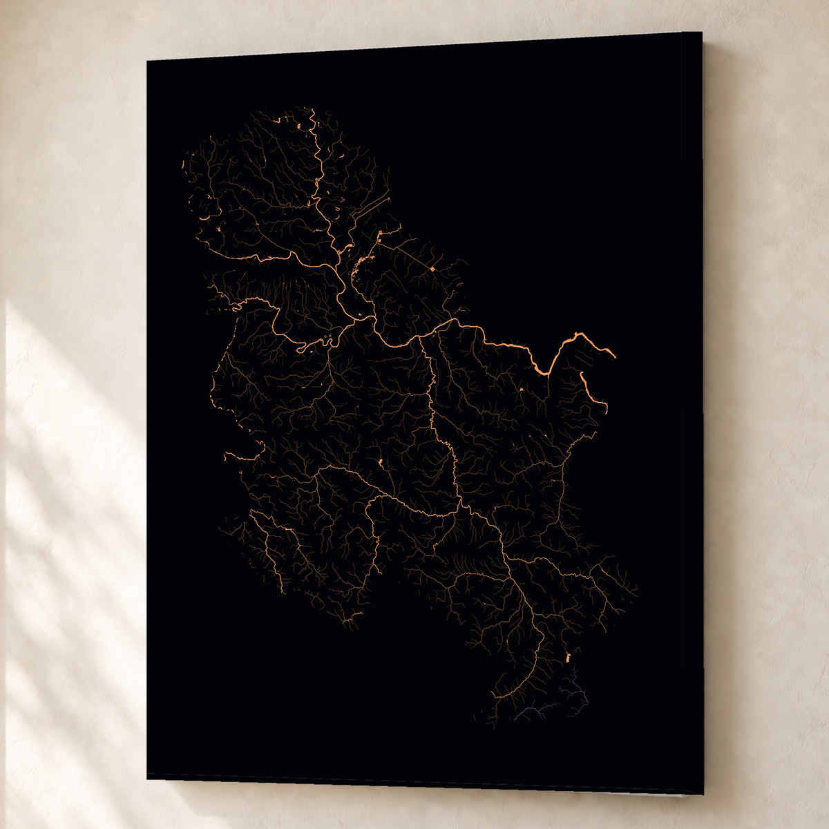 Beautiful Rivers — Sérvia — Neon por território, Canvas · 60 × 80 cm, Sem margem