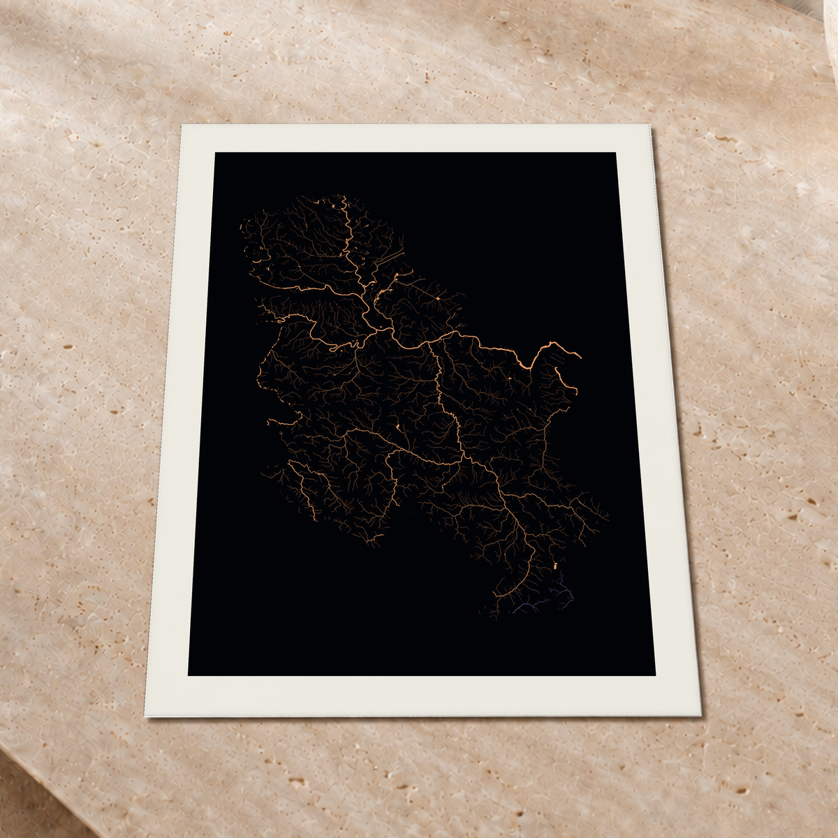 Beautiful Rivers — Sérvia — Neon por território, Impressão fine art · 45 × 60 cm, Margem branca