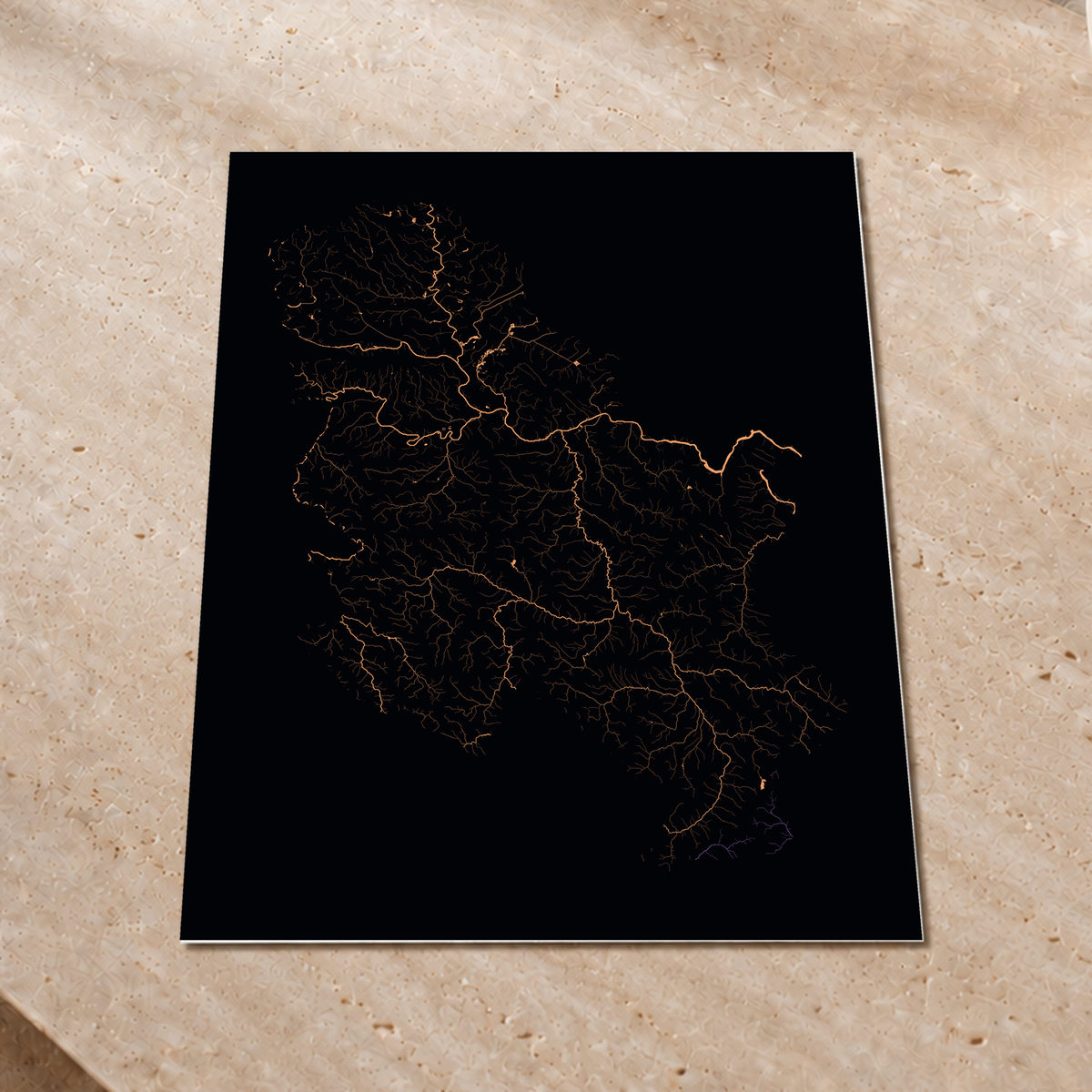 Beautiful Rivers — Sérvia — Neon por território, Impressão fine art · 60 × 80 cm, Sem margem