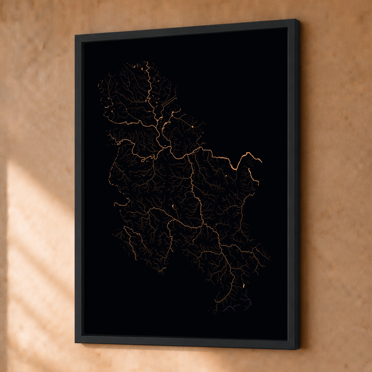 Beautiful Rivers — Sérvia — Neon por território, Fine art emoldurado · 30 × 40 cm, Preto · Sem margem