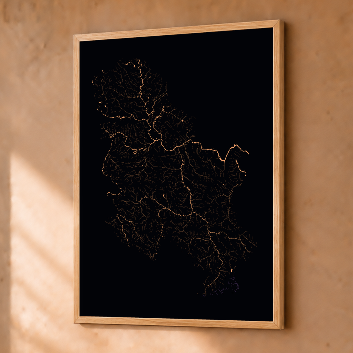 Beautiful Rivers — Sérvia — Neon por território, Fine art emoldurado · 30 × 40 cm, Natural · Sem margem